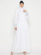 White Rayon Front Open Abaya Burqa with Black Hijab